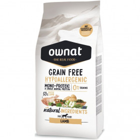Натурална суха храна OWNAT GRAIN FREE HYPOALLERGENIC LAMB MONOPROTEIN хипоалергенна формула БЕЗ зърнени култури, с 50% агнешко месо 